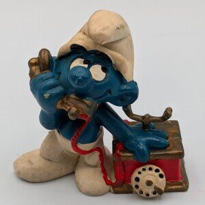 Smurf on Telephone Figurine - Vintage 1980
